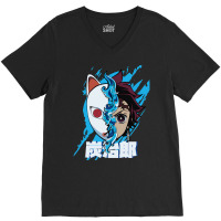 Demon Killer Tanjir0 Half Face Half Mask V-neck Tee | Artistshot