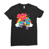 Hot Trend Retro 70s Roller Girl Skate With Heart And Colorful Rainbow Ladies Fitted T-shirt | Artistshot