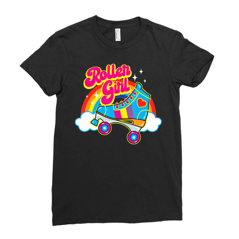 Hot Trend Retro 70s Roller Girl Skate With Heart And Colorful Rainbow Ladies Fitted T-Shirt by michaelyounger19 | Artistshot