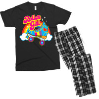 Hot Trend Retro 70s Roller Girl Skate With Heart And Colorful Rainbow Men's T-shirt Pajama Set | Artistshot