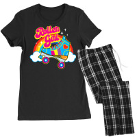 Hot Trend Retro 70s Roller Girl Skate With Heart And Colorful Rainbow Women's Pajamas Set | Artistshot