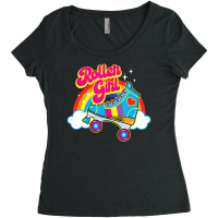 Hot Trend Retro 70s Roller Girl Skate With Heart And Colorful Rainbow Women's Triblend Scoop T-shirt | Artistshot