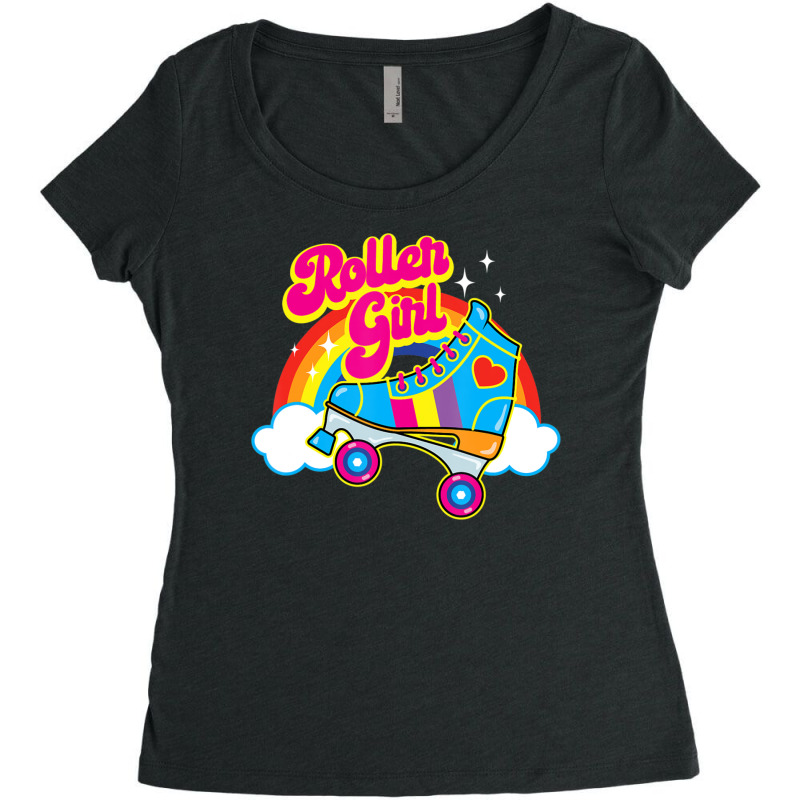 Hot Trend Retro 70s Roller Girl Skate With Heart And Colorful Rainbow Women's Triblend Scoop T-shirt by michaelyounger19 | Artistshot