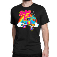 Hot Trend Retro 70s Roller Girl Skate With Heart And Colorful Rainbow Classic T-shirt | Artistshot