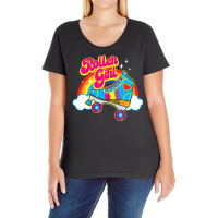 Hot Trend Retro 70s Roller Girl Skate With Heart And Colorful Rainbow Ladies Curvy T-shirt | Artistshot