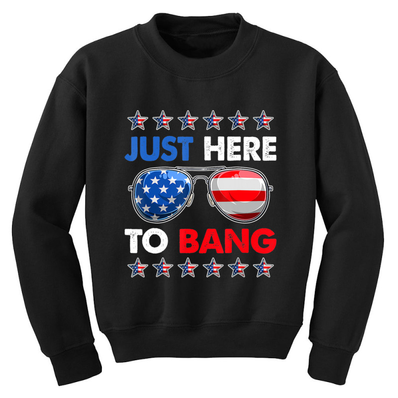 Trending Funny Patriotic 4th Of July Just Here To Bang Youth Sweatshirt by degreesgunner | Artistshot