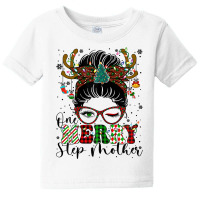 Womens One Merry Step Mother Leopard Buffalo Plaid Xmas Messy Bun T Sh Baby Tee | Artistshot