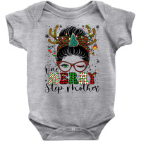 Womens One Merry Step Mother Leopard Buffalo Plaid Xmas Messy Bun T Sh Baby Bodysuit | Artistshot