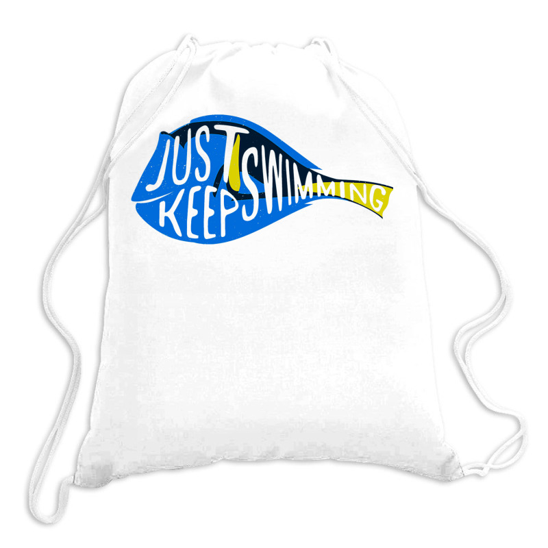 Finding Nemo Just Keep Swimming Sticker Drawstring Bags | Artistshot