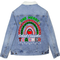 Xmas Teacher Rainbow One Merry School Counselor Christmas T Shirt Unisex Sherpa-lined Denim Jacket | Artistshot