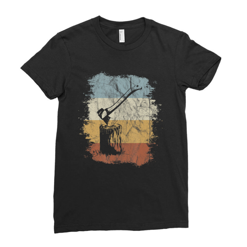 Hot Trend 80s Retro Wood Chopping Vintage Axe Lumberjack Ladies Fitted T-Shirt by haodinhvan1 | Artistshot