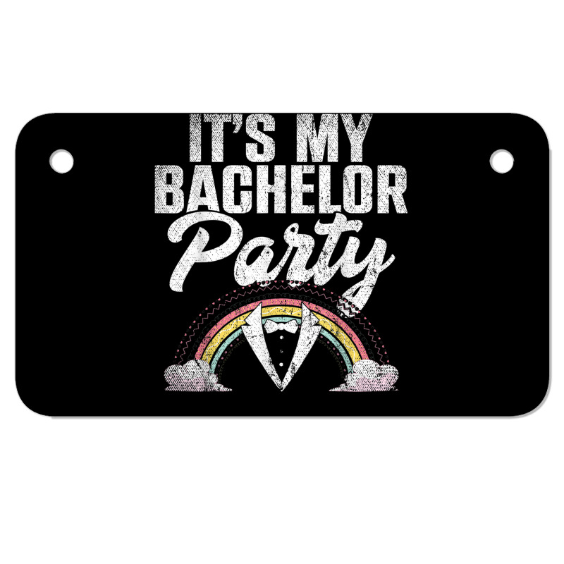 Mens Its My Bachelor Party Rainbow Groom Funny Bachelor Party T Shirt Motorcycle License Plate | Artistshot