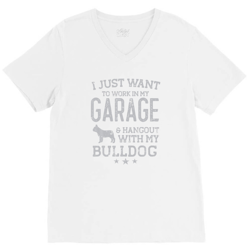 Bulldog Dad Car Garage Hangout Men V-Neck Tee by crrojkeydalu | Artistshot