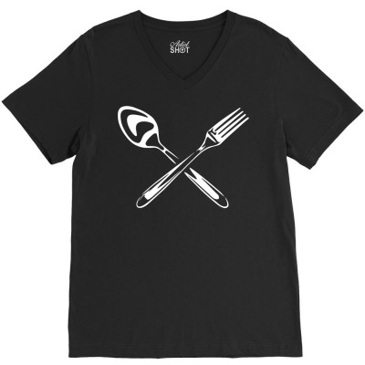 Crossed Spoon And Fork Funny Chef Cooking Fan Cook T Shirt V-neck Tee Designed By Valentinakeaton
