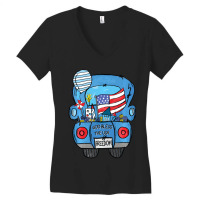 Limited Edition Hand Draw Truck 4th Of July American Flag Women's V-neck T-shirt | Artistshot