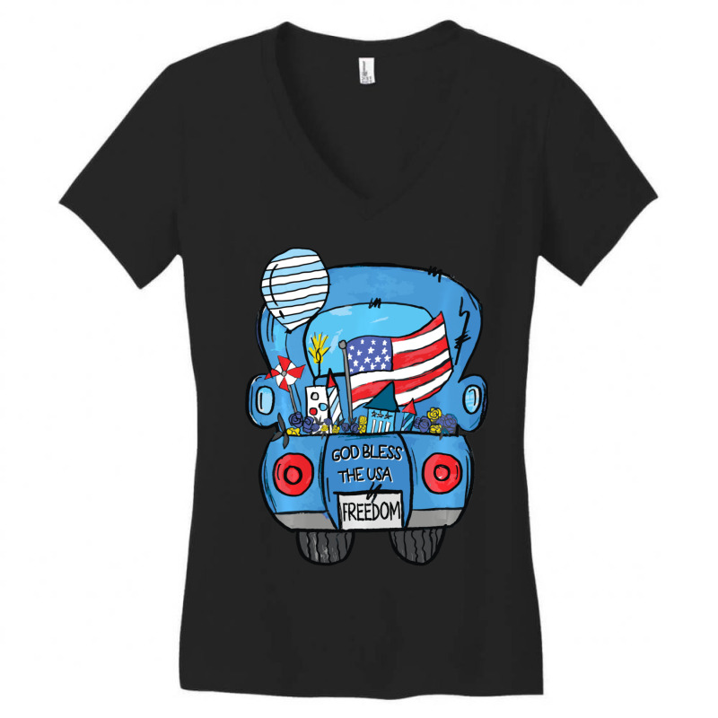 Limited Edition Hand Draw Truck 4th Of July American Flag Women's V-Neck T-Shirt by degreesgunner | Artistshot