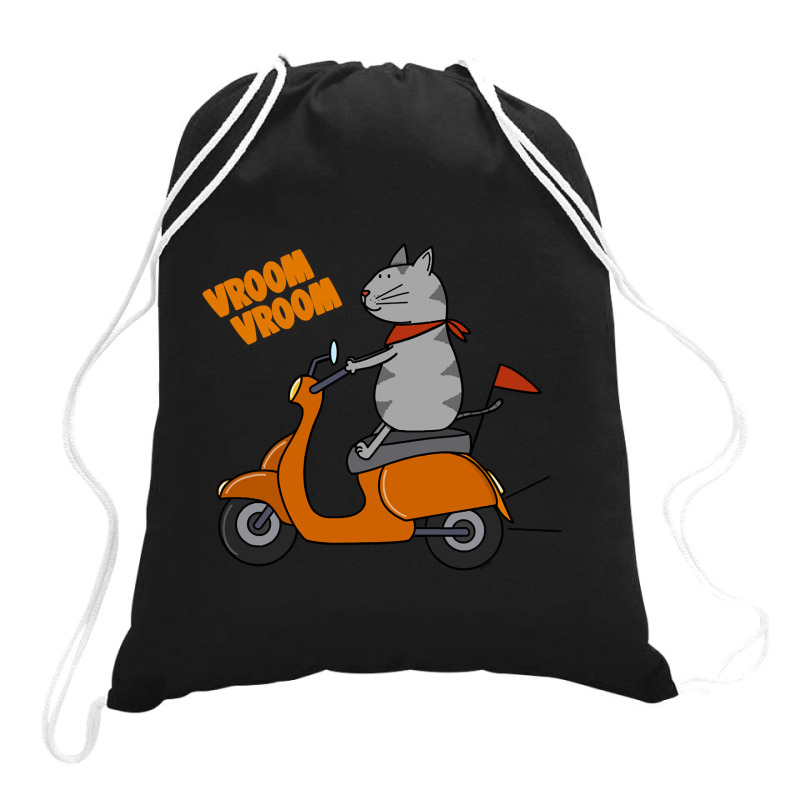 Trending Grey Cat On A Scooter Drawstring Bags | Artistshot