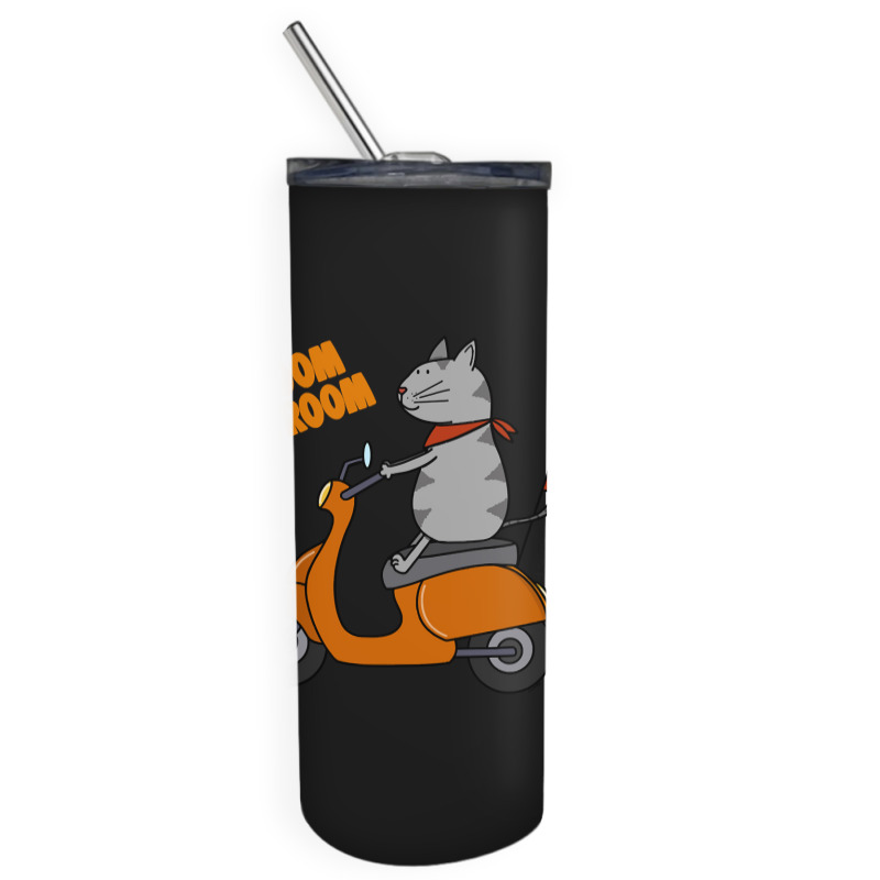 Trending Grey Cat On A Scooter Skinny Tumbler | Artistshot