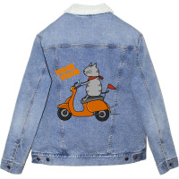 Trending Grey Cat On A Scooter Unisex Sherpa-lined Denim Jacket | Artistshot