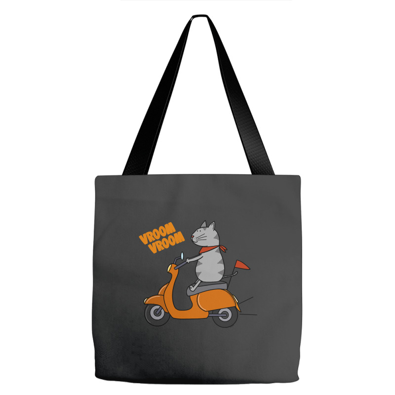 Trending Grey Cat On A Scooter Tote Bags | Artistshot