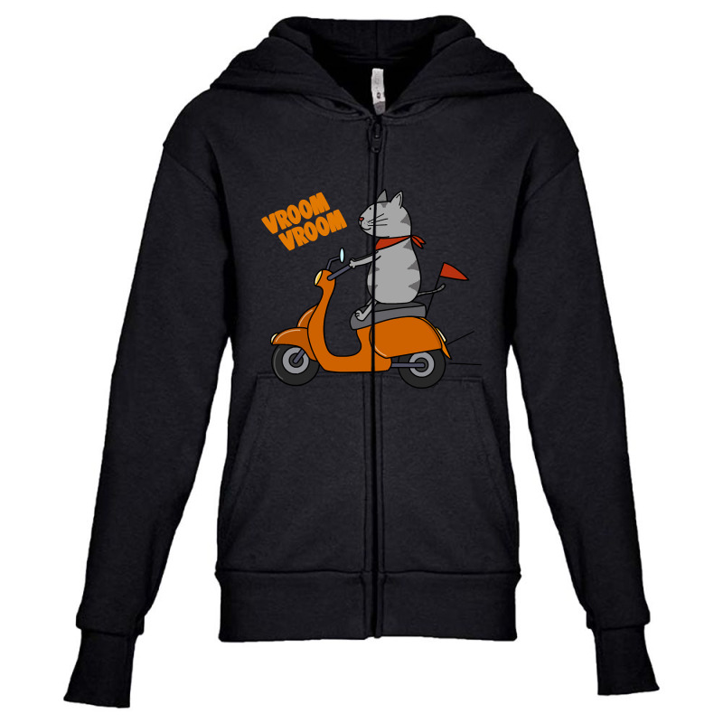 Trending Grey Cat On A Scooter Youth Zipper Hoodie | Artistshot