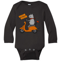 Trending Grey Cat On A Scooter Long Sleeve Baby Bodysuit | Artistshot