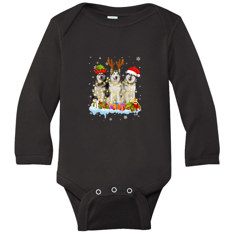 Cute Alaskan Malamute Santa Hat Long Sleeve Baby Bodysuit | Artistshot