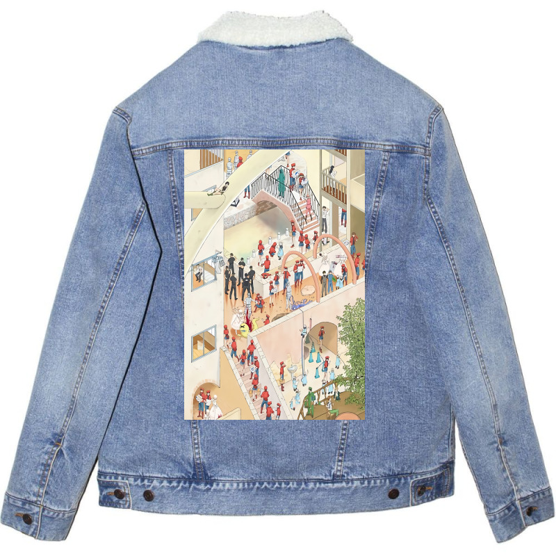 Cells At Work Ambiance Poster Quote Unisex Sherpa-Lined Denim Jacket by vulumagelsyh | Artistshot