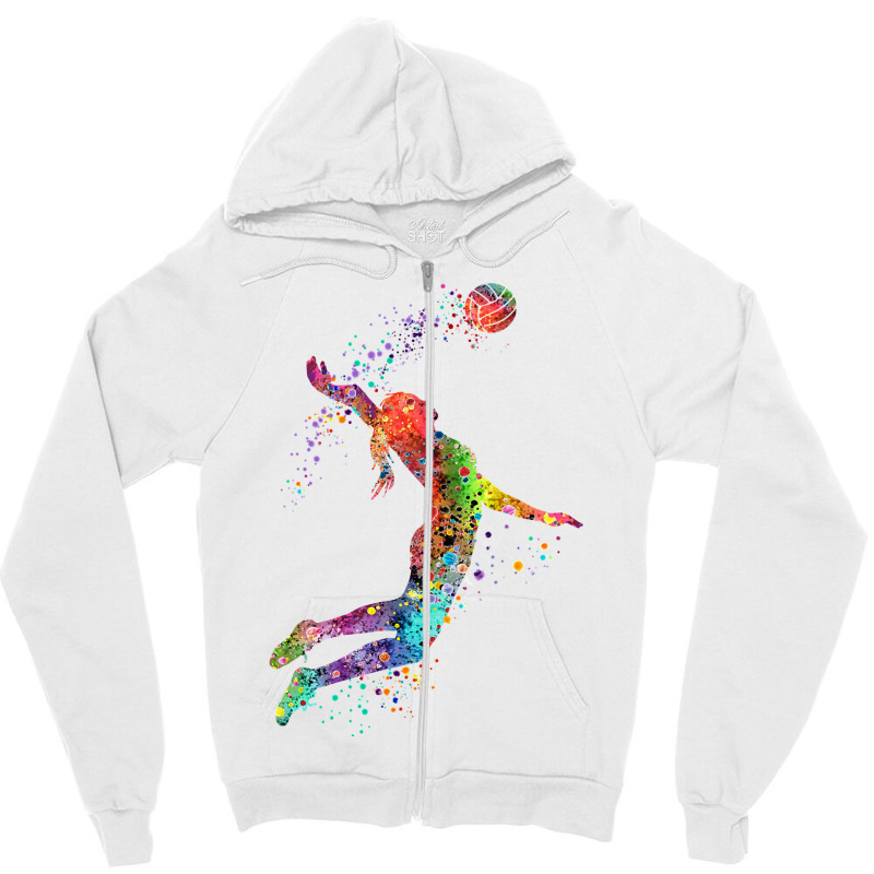 Volleyball Girl Watercolor Painting Art Print Sports Gifts Classic Zipper Hoodie | Artistshot