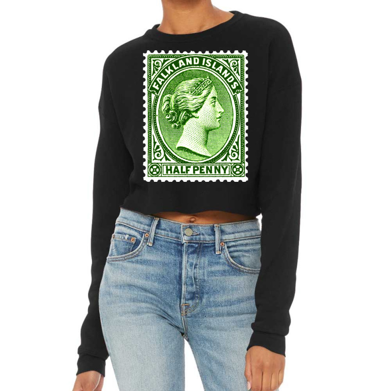 Vintage Falkland Islands Postage Stamp Design Love Cropped Sweater by EdieGretchen | Artistshot