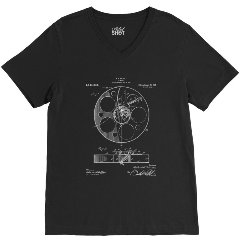 Film Reel Patent - Classic Cinema Art - Black Chalkboard V-Neck Tee by AcostaLopezJuan | Artistshot