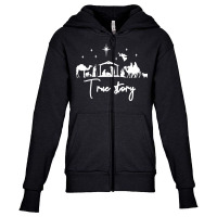 True Story Nativity Christmas Baby Jesus Manger Catholic Long Sleeve T Youth Zipper Hoodie | Artistshot