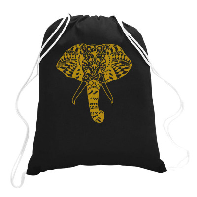 Tribal Print Elephant Geometric Gold Animals Cool Drawstring Bags Designed By Ruliyanti