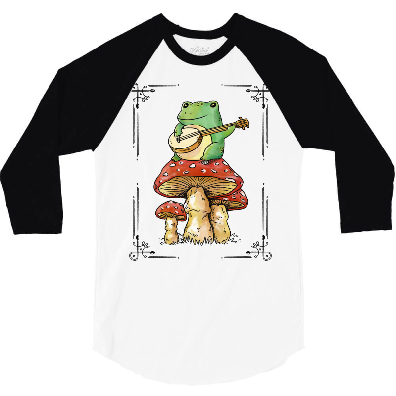 Cottage Core Frog Playing Banjo On Top Of A Mushroom 3/4 Sleeve Shirt | Artistshot