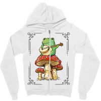 Cottage Core Frog Playing Banjo On Top Of A Mushroom Zipper Hoodie | Artistshot