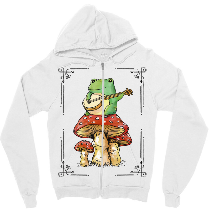 Cottage Core Frog Playing Banjo On Top Of A Mushroom Zipper Hoodie | Artistshot