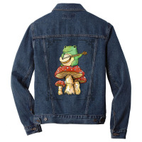 Cottage Core Frog Playing Banjo On Top Of A Mushroom Men Denim Jacket | Artistshot