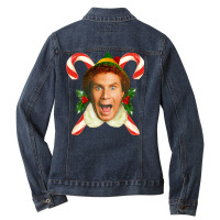 Buddy Elf And Candy Canes Exclusive 80s Ladies Denim Jacket | Artistshot