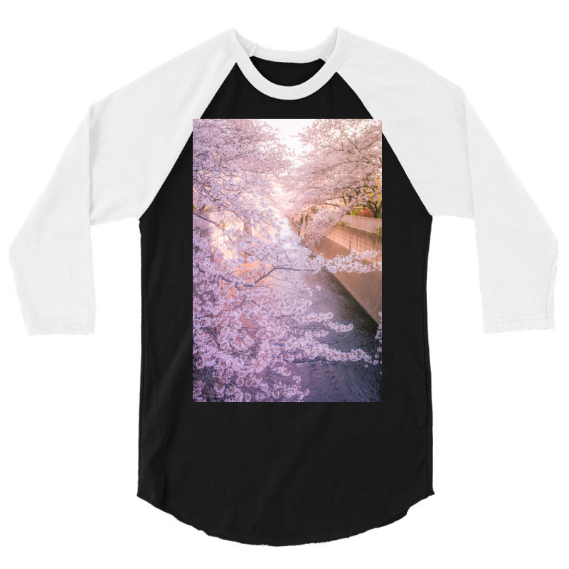 Sakura Tree Over Kanda Gawa River Poster Yellow 3/4 Sleeve Shirt by vulumagelsyh | Artistshot