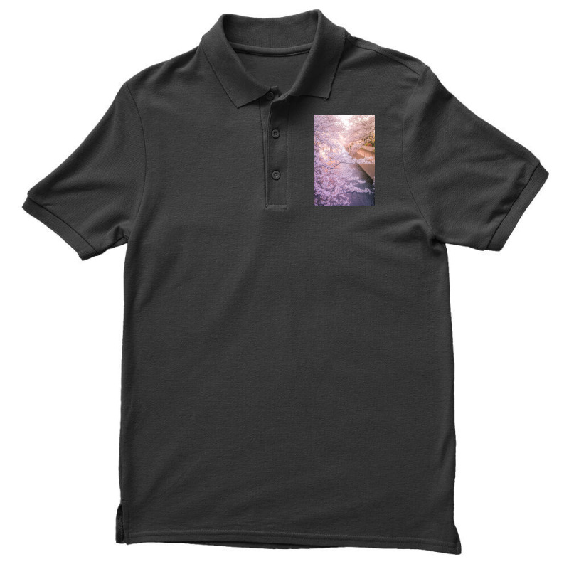 Sakura Tree Over Kanda Gawa River Poster Yellow Men's Polo Shirt by vulumagelsyh | Artistshot