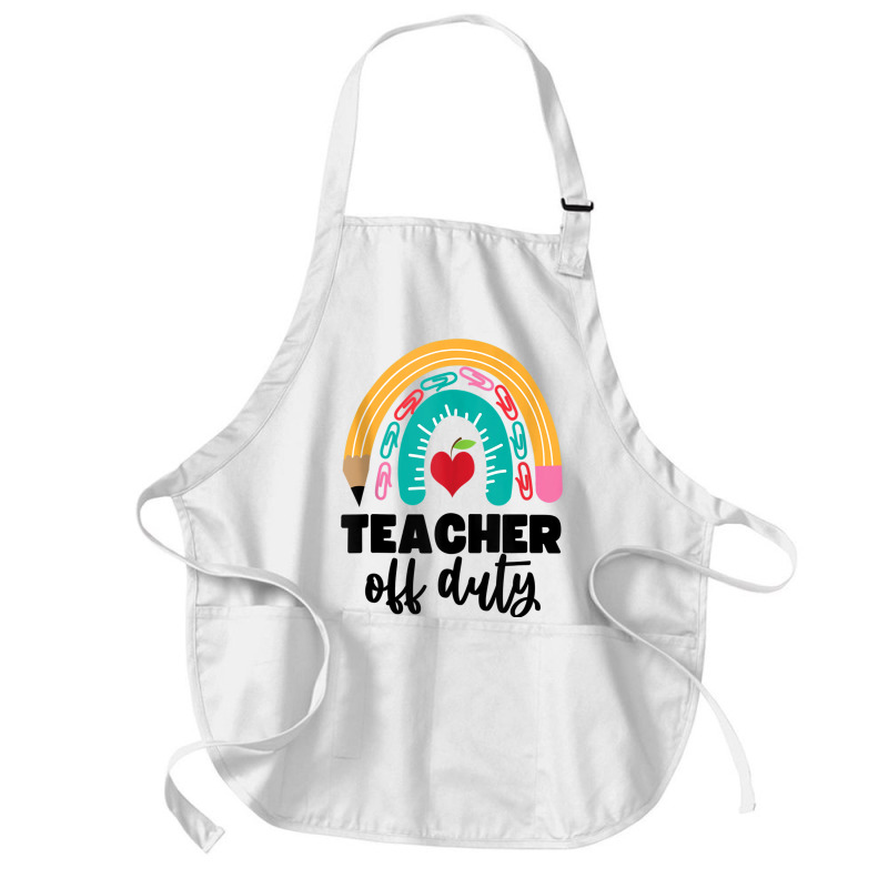 Teacher Off Duty Shirt Pencil Rainbow Apple Teacher Off Duty Tank Top Medium-length Apron | Artistshot