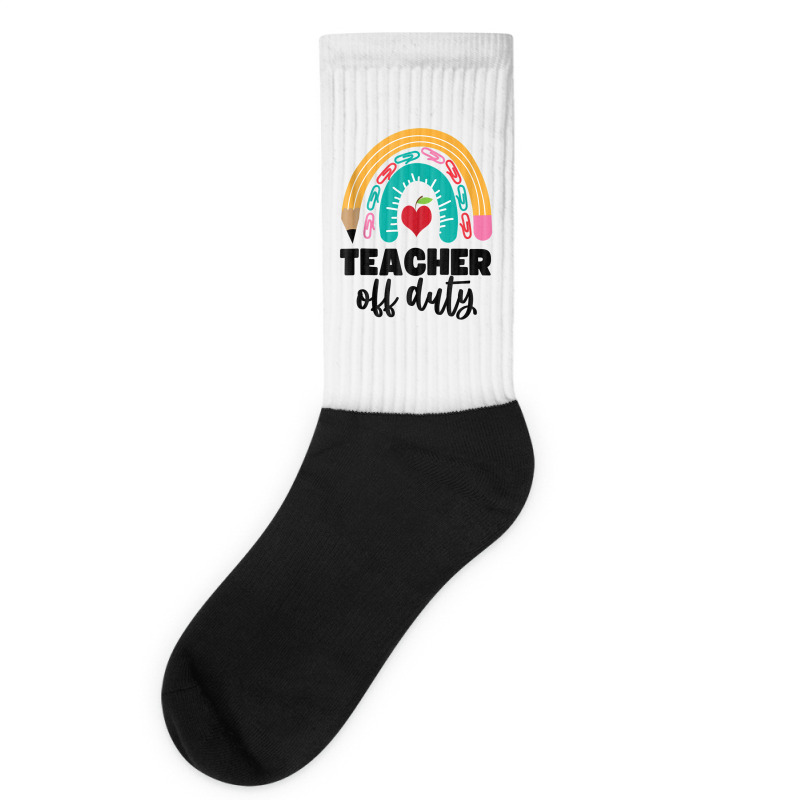 Teacher Off Duty Shirt Pencil Rainbow Apple Teacher Off Duty Tank Top Socks | Artistshot