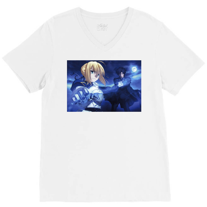 Fate Zero Saber Poster Green V-neck Tee | Artistshot