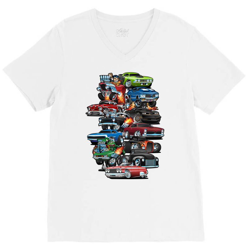 Car Madness Muscle Cars And Hot Rods Cartoon Cute V-neck Tee | Artistshot