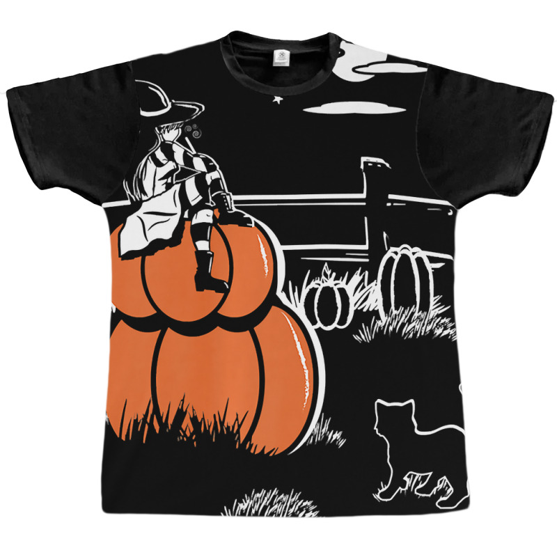 Halloween Witch Sitting On Pumpkin Premium Graphic T-shirt by Rhonda | Artistshot