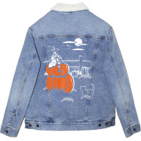 Halloween Witch Sitting On Pumpkin Premium Unisex Sherpa-lined Denim Jacket | Artistshot