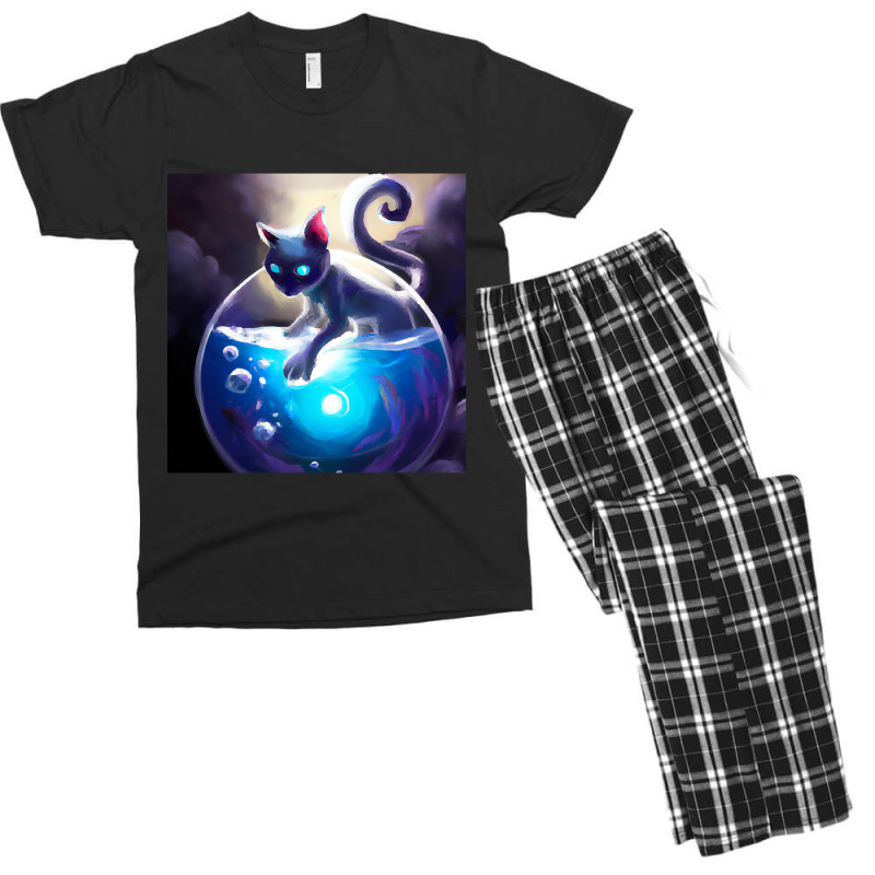 Trending Magical Cat Harnesses The Glowing Power Of A Mystical Fish Bo Men's T-shirt Pajama Set | Artistshot