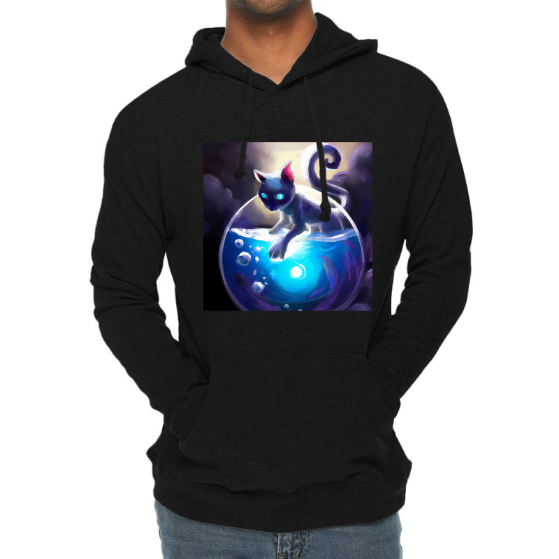 Trending Magical Cat Harnesses The Glowing Power Of A Mystical Fish Bo Lightweight Hoodie | Artistshot