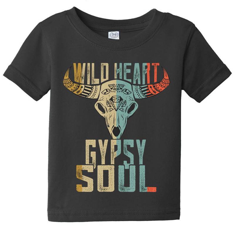 Limited Edition Wild Heart Gypsy Soul Vintage Boho Cow Bull Skull Baby Tee by bummercaught | Artistshot