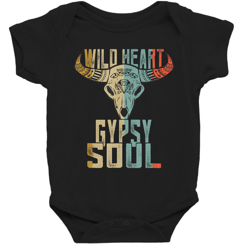 Limited Edition Wild Heart Gypsy Soul Vintage Boho Cow Bull Skull Baby Bodysuit by bummercaught | Artistshot